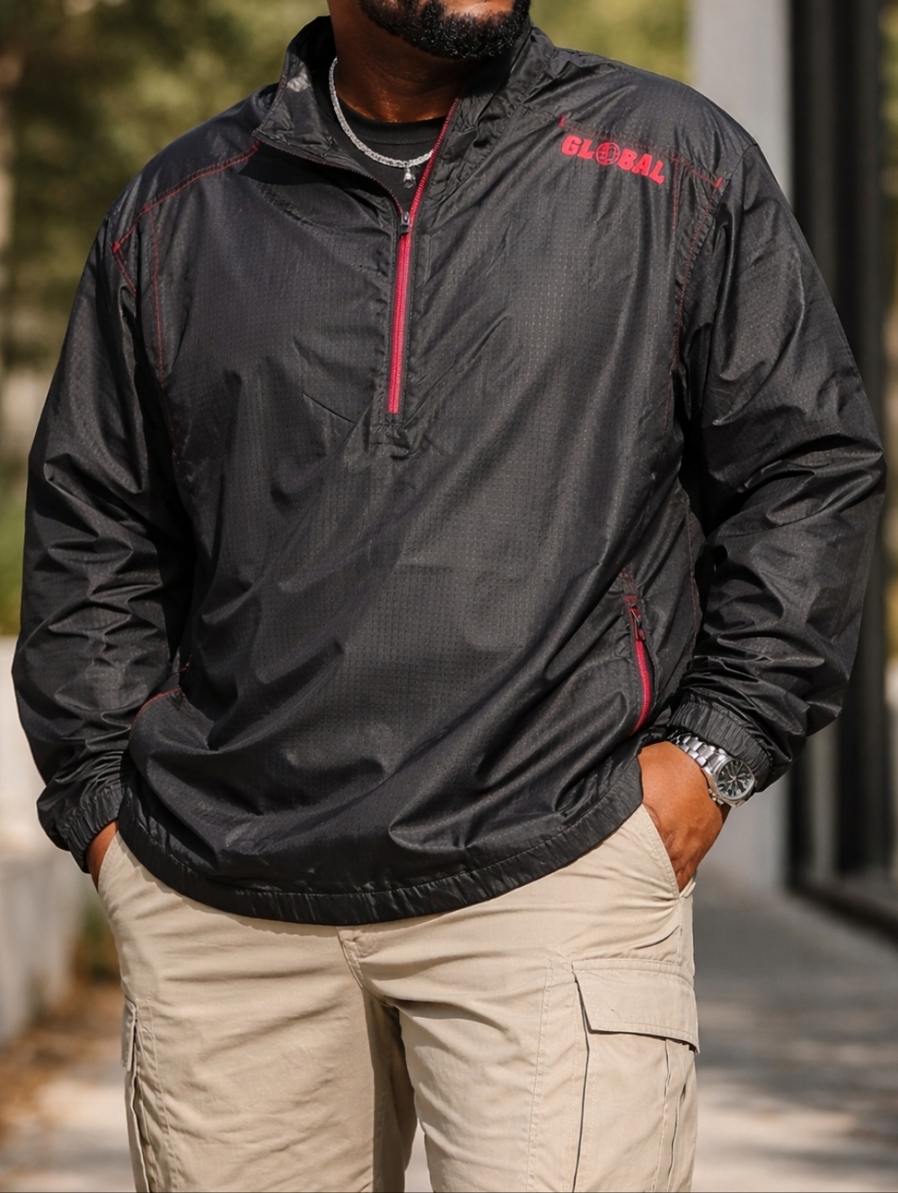 Adidas ClimaProof Black Pullover Windbreaker Jacket Mens Plus Size Lightweight